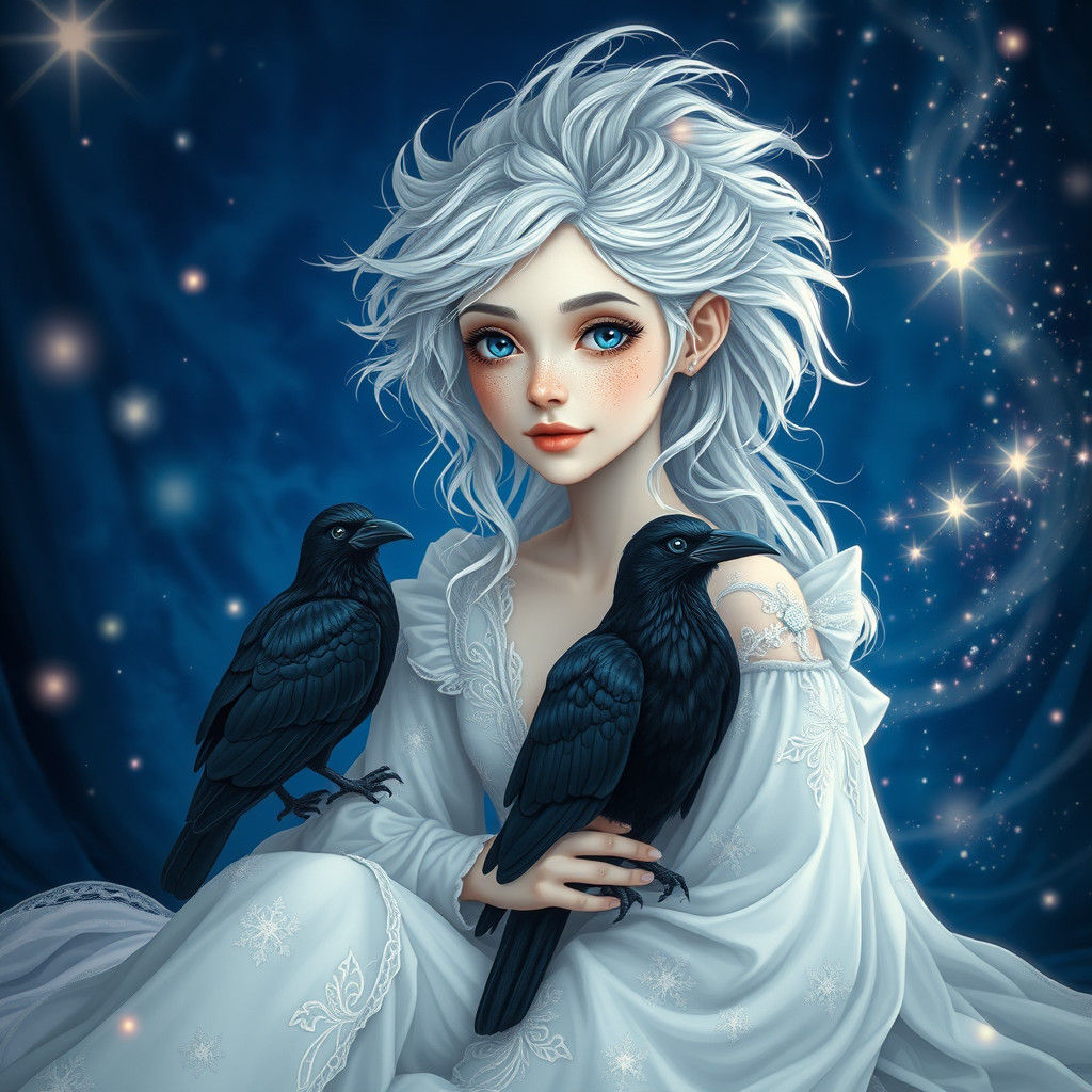 Fantasy Character with Crow, Mystical Realism
