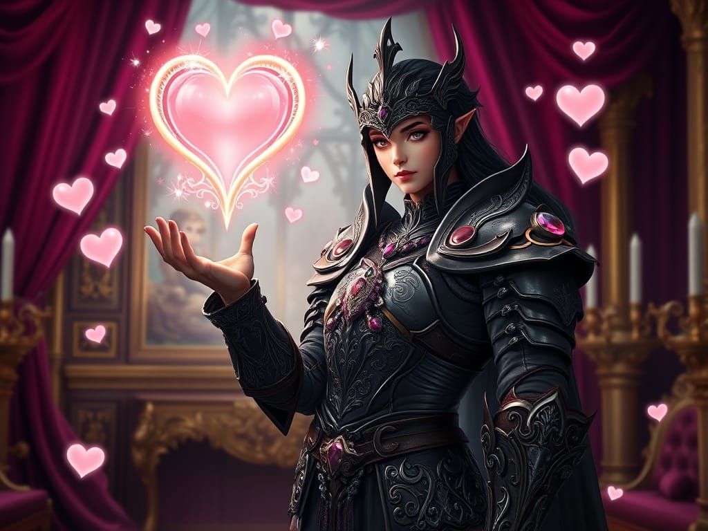 Dark Fantasy Warrior Conjures Glowing Heart in Lavish Chambe...
