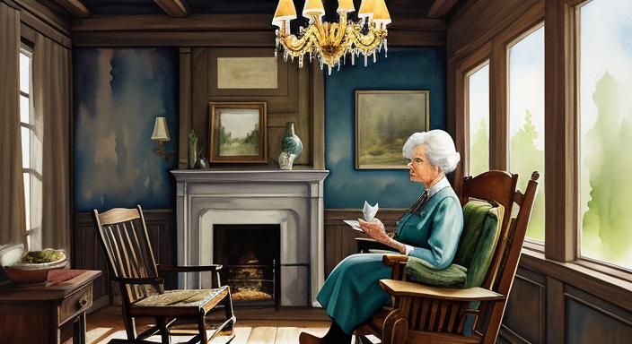 Elderly Lady in Rocking Chair: Watercolor Impasto Painting