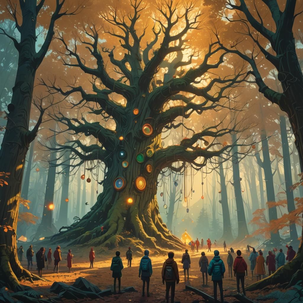Mystical Forest Party in Fantasy Digital Painting Style