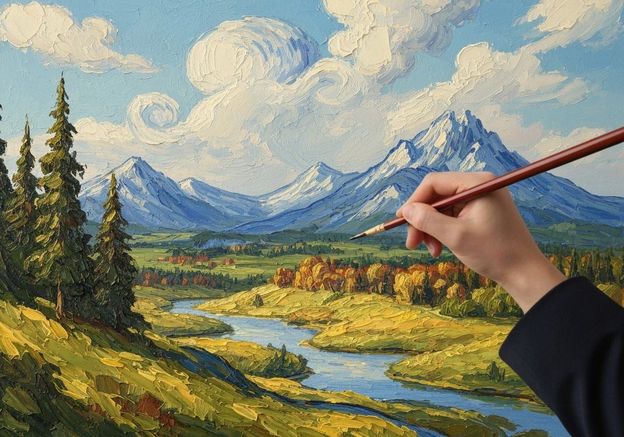 Surreal Landscape Painting with Escaping Brushstrokes