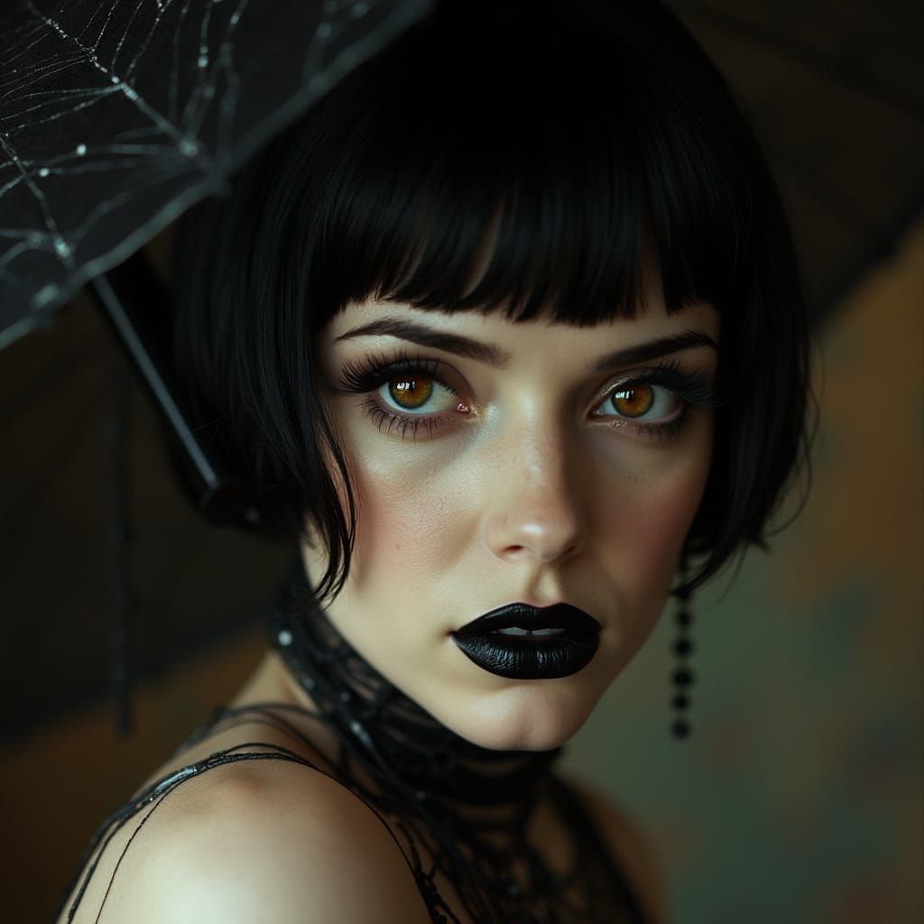 Louise Brooks in 1920s Deco Art with Cobweb Umbrella