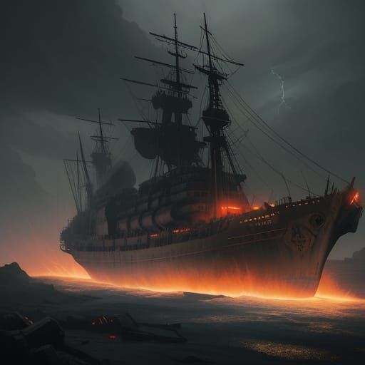 Battle-Worn Starship in Ancient Sith Temple Ruins