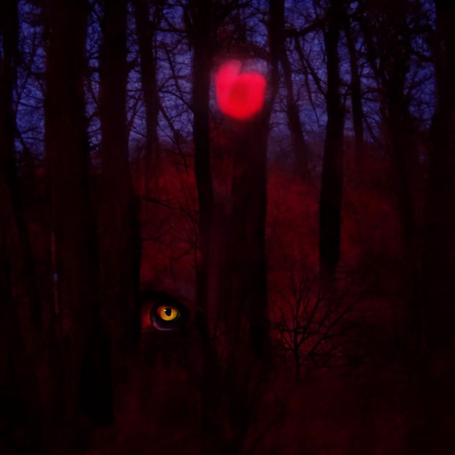Eerie Red Eyes Watch From Dark Forest