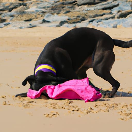 Dog Steals a Bikini on a Sunny Beach