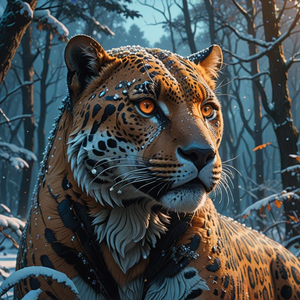Majestic Jaguar Formed from Delicate Snowflakes