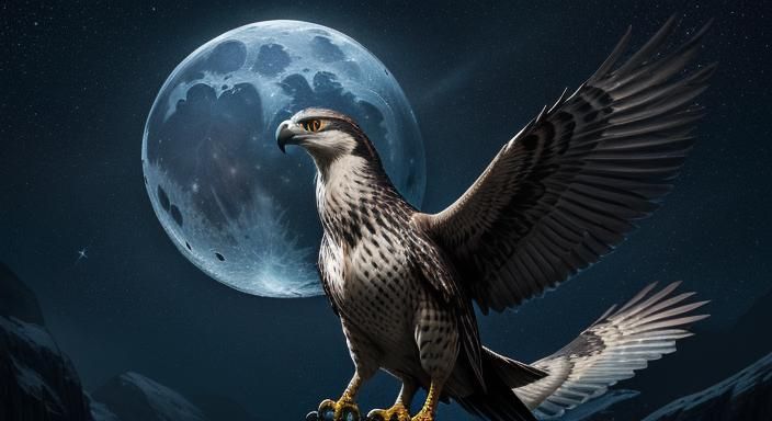 Wolf-Falcon Hybrid Howls at Moonlit Sky