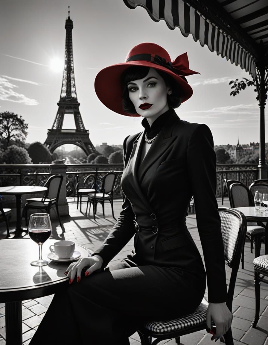 Elegant Lady Sits in Parisian Garden