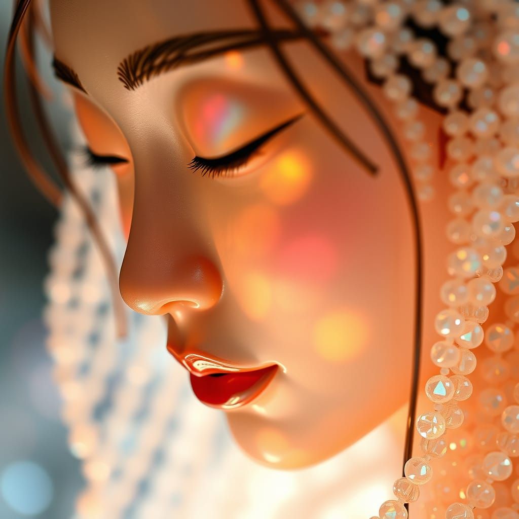 Asian Woman Made of Glass Beads in Art Nouveau Style