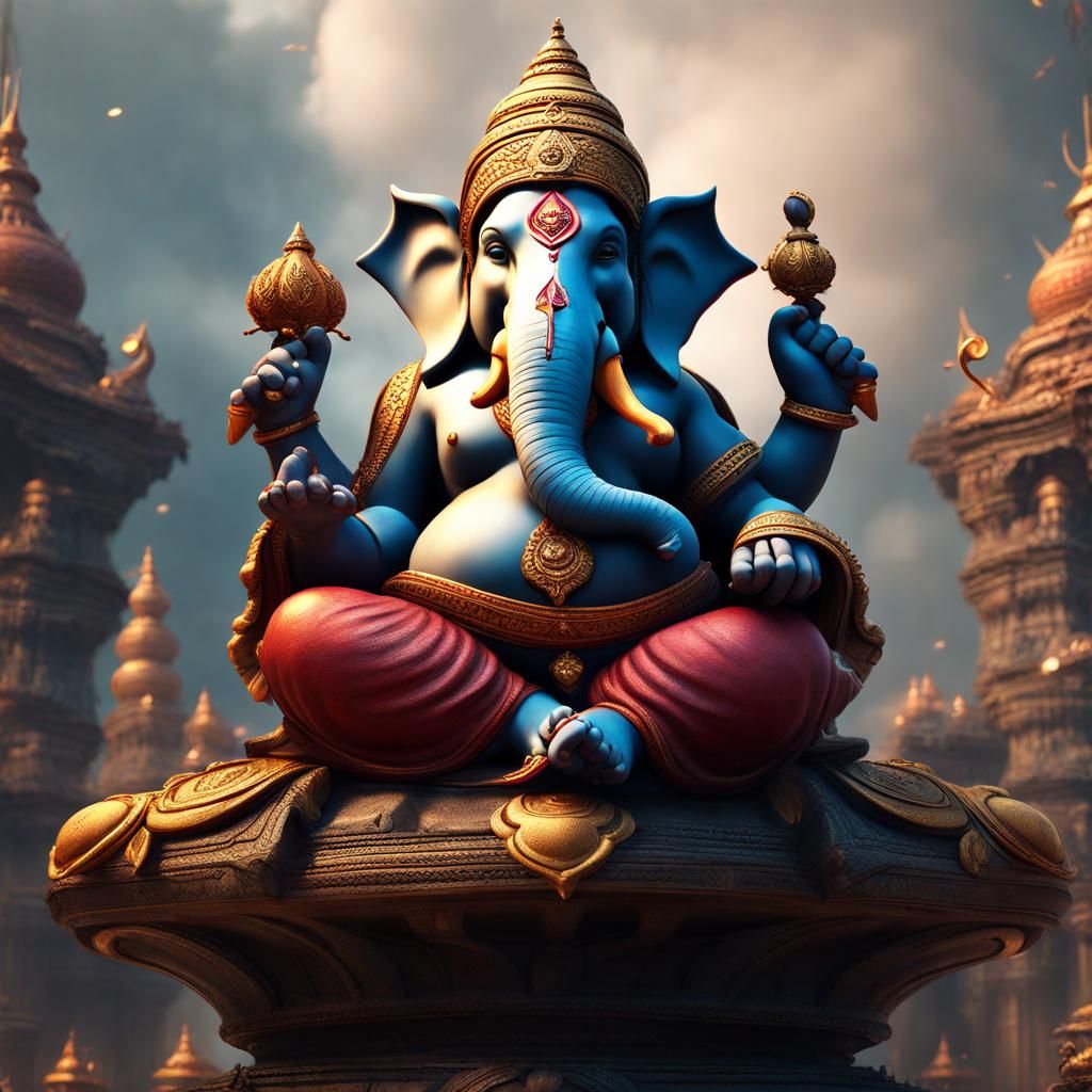 Blue Ganapati on Chowki