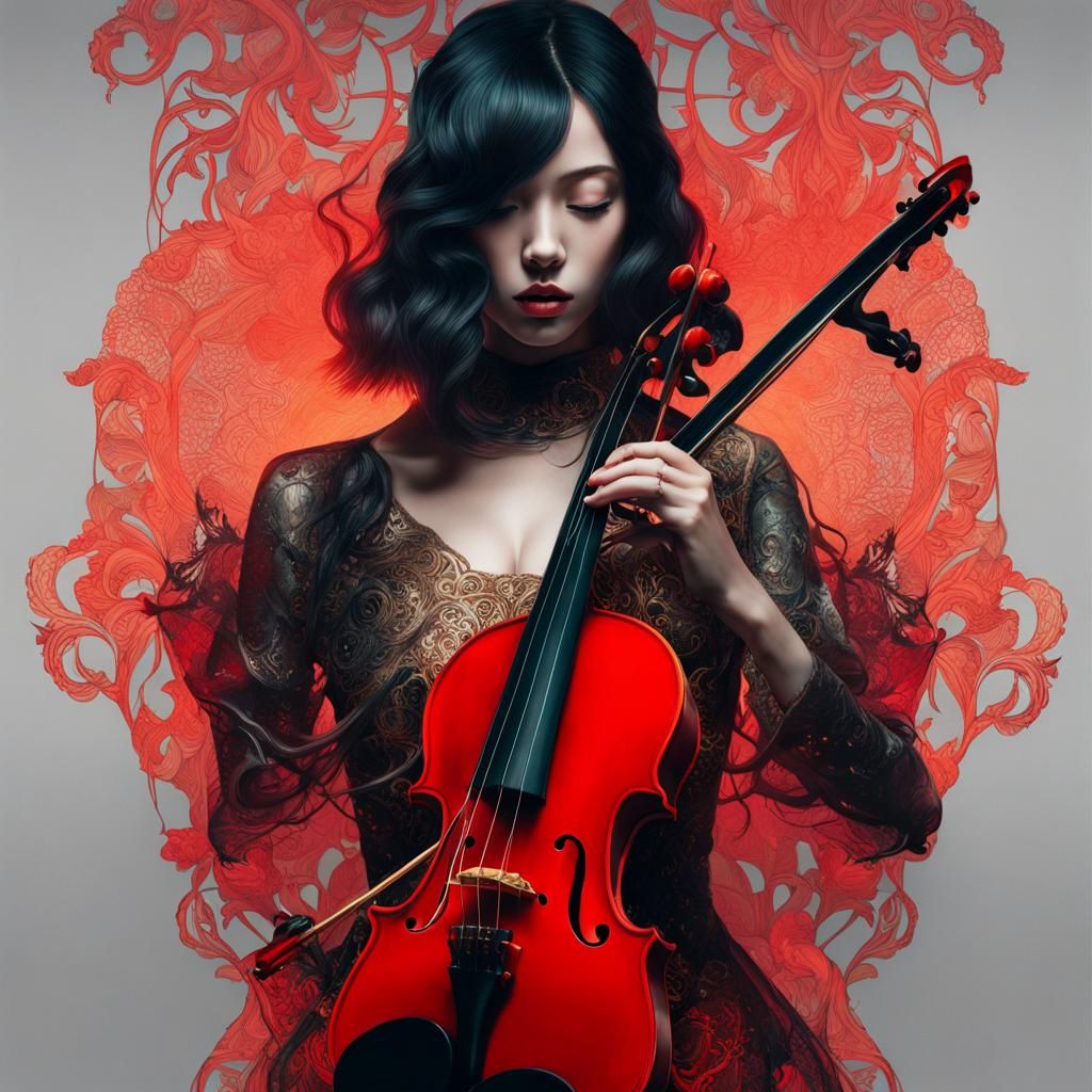 Ghostly Girl Violin Portrait in Hyperrealistic Style
