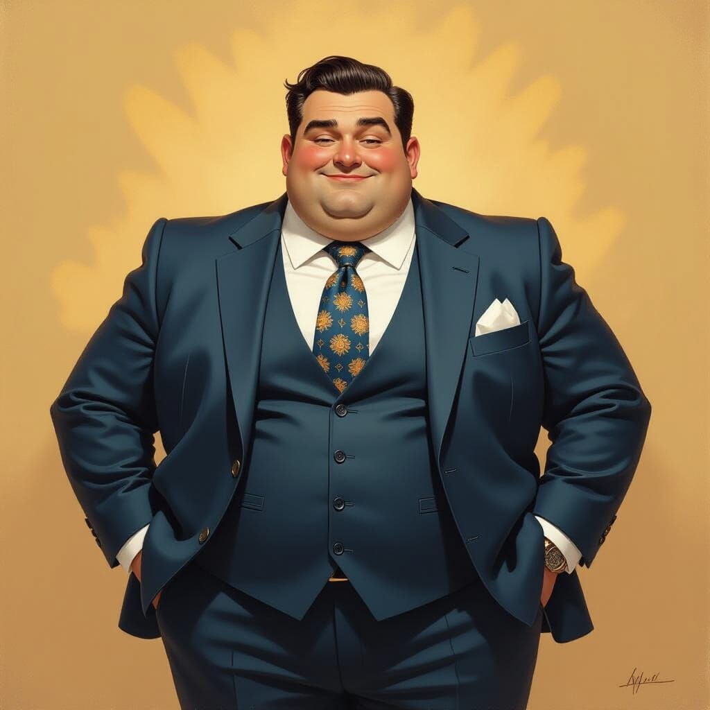 Confident Man in Suit, Gouache and Watercolor Painting