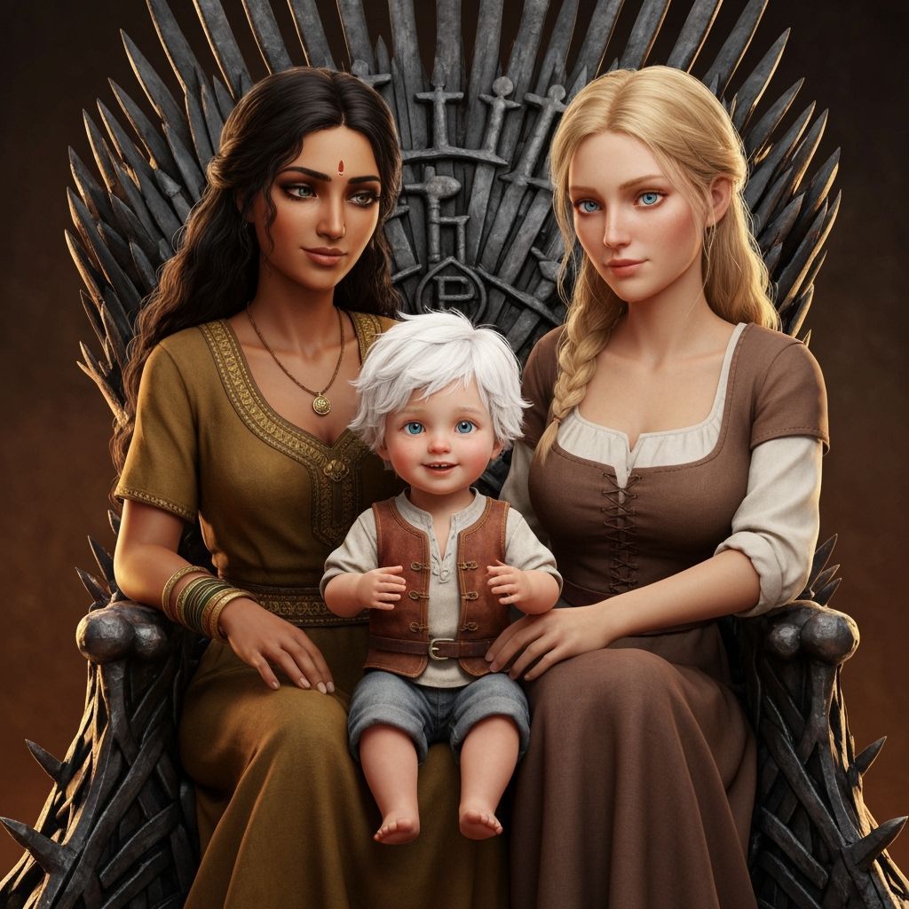 Boy on Iron Throne with Two Mothers in Medieval Indian and E...