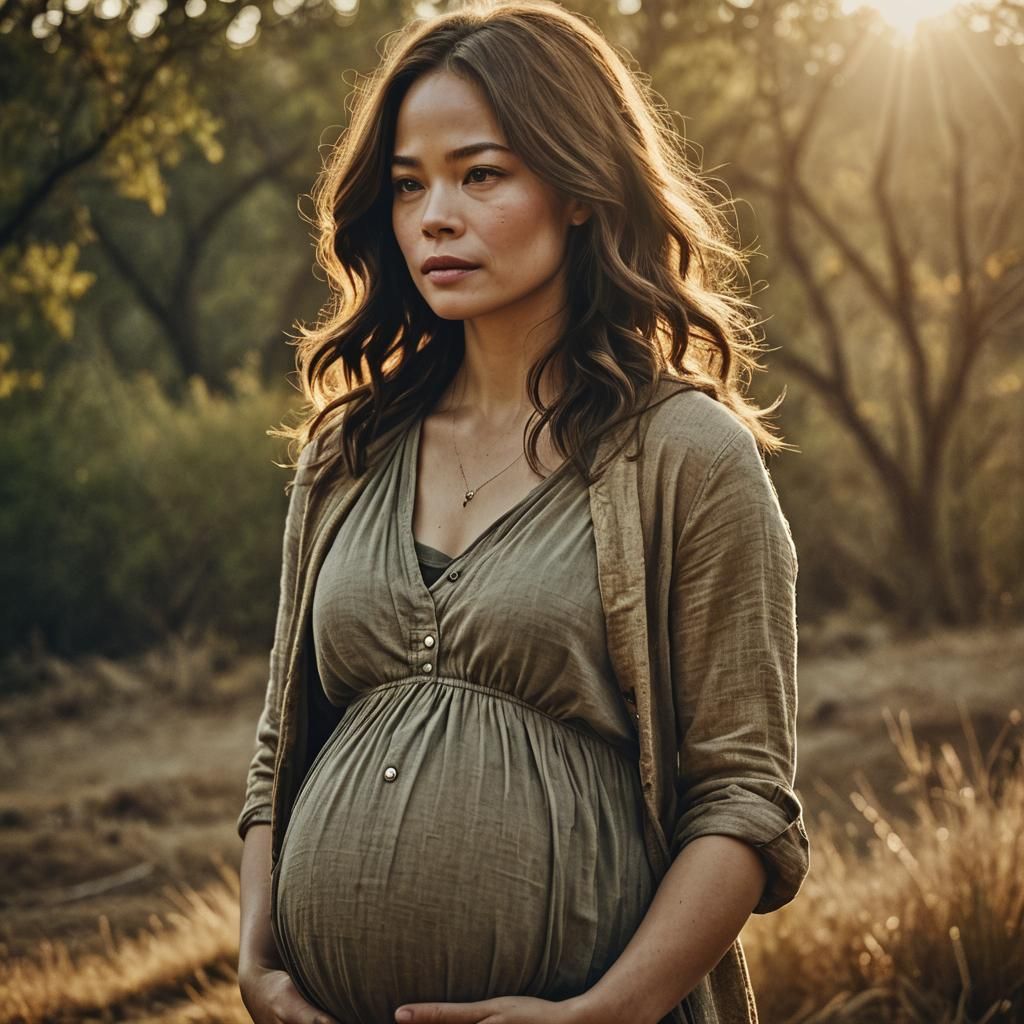 Cinematic Portrait of Pregnant Woman with Golden Hour Glow