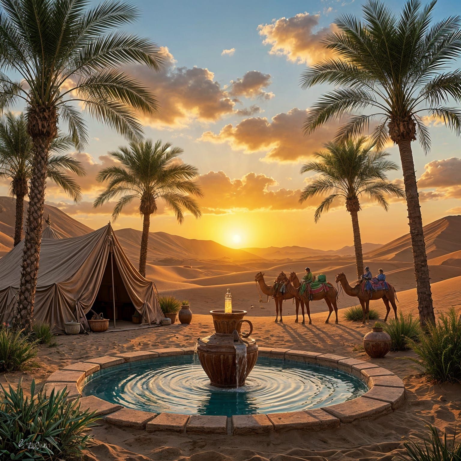 Desert Oasis with Clay Vessel Fountain