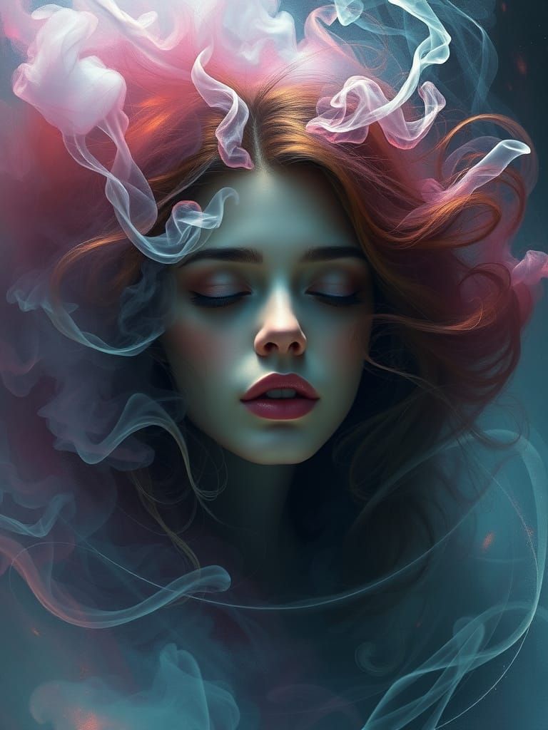 Surreal Woman Portrait in Smoke and Sound