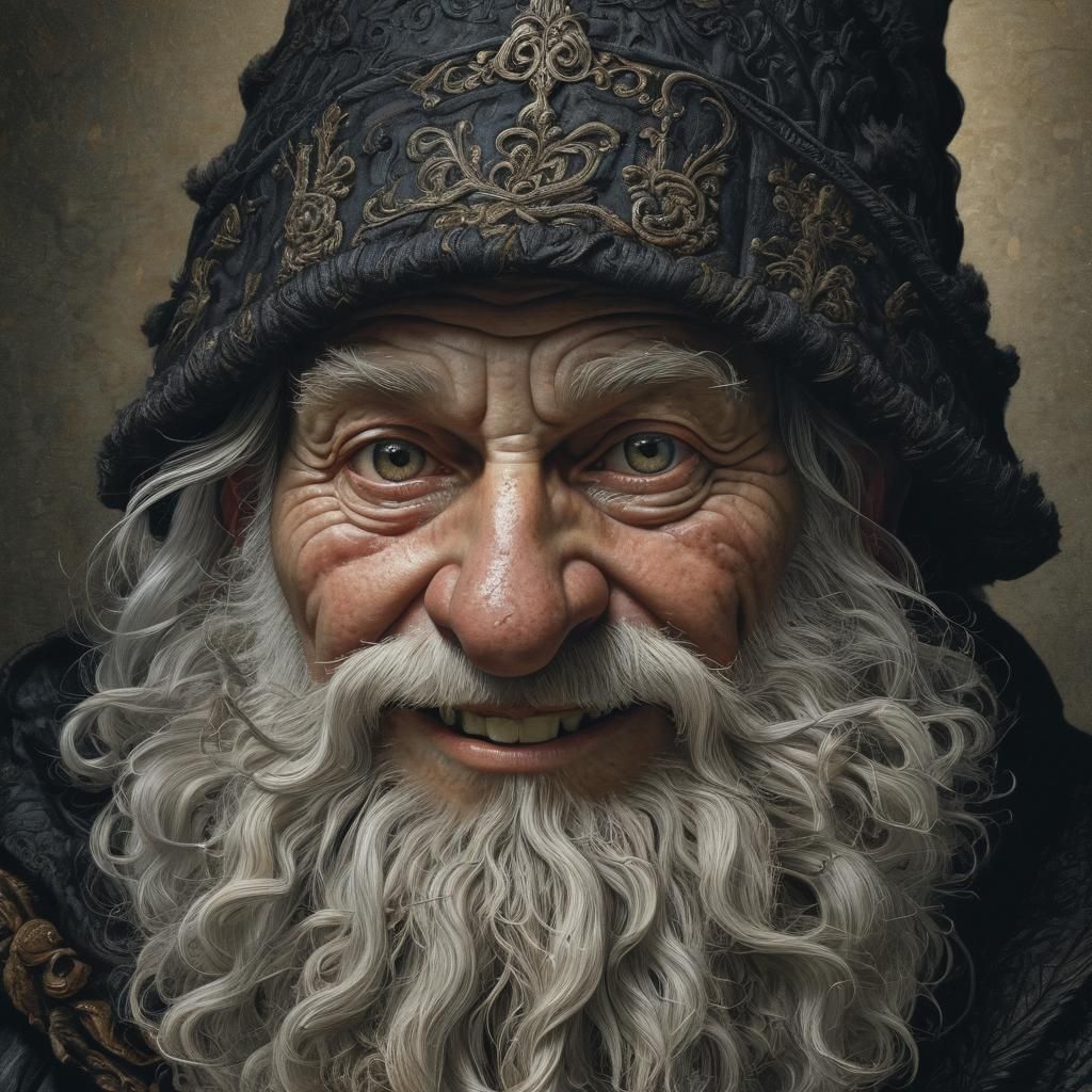 Baroque Fantasy Portrait of a Grizzled Gnome Cleric