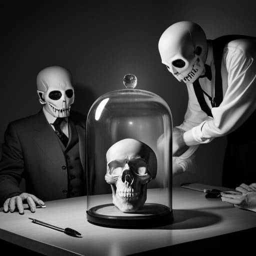 Bell Jar of Spiders with Skull-Faced Audience