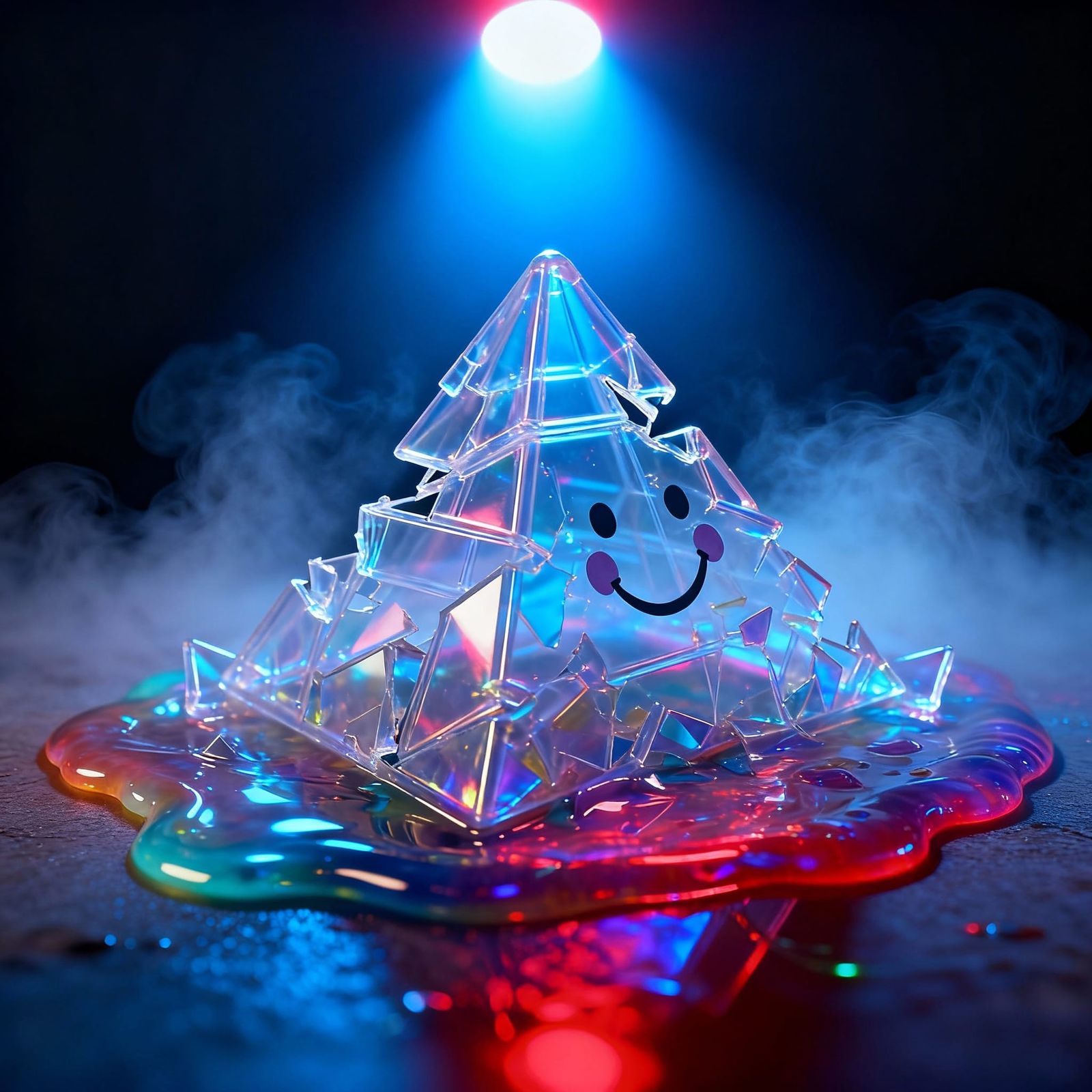 Surreal Plastic Pyramid Dissolving into Goo