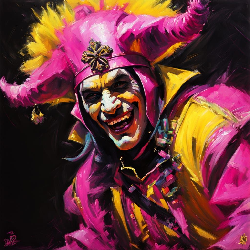 Vibrant Medieval Jester in Neon Hues