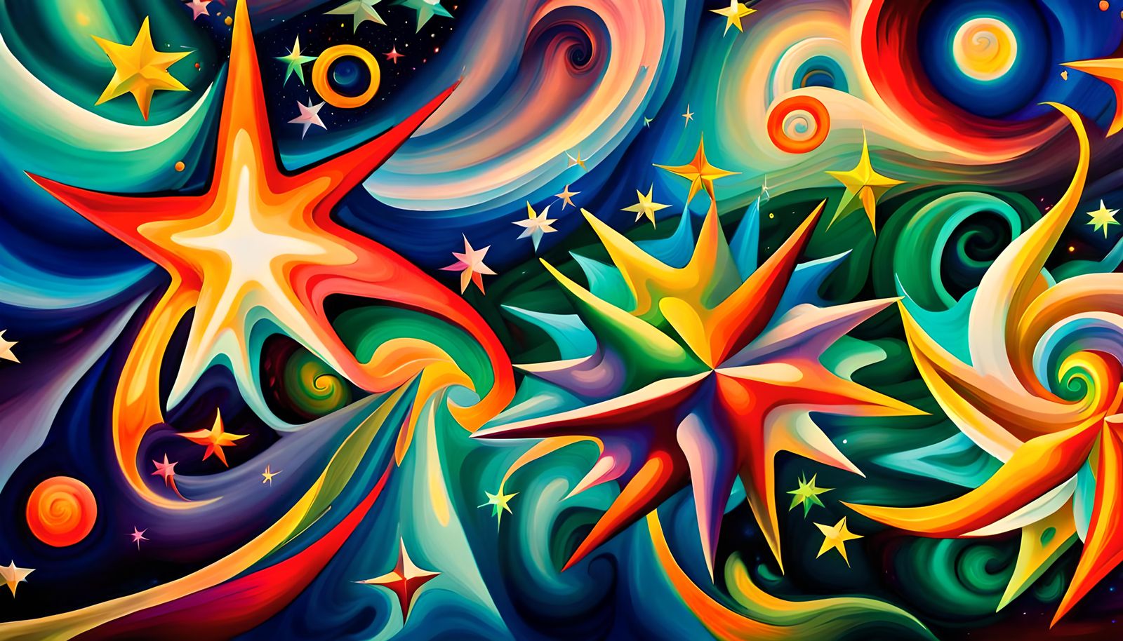 Iridescent Stars in Electromagnetic Swirl: Impasto Style