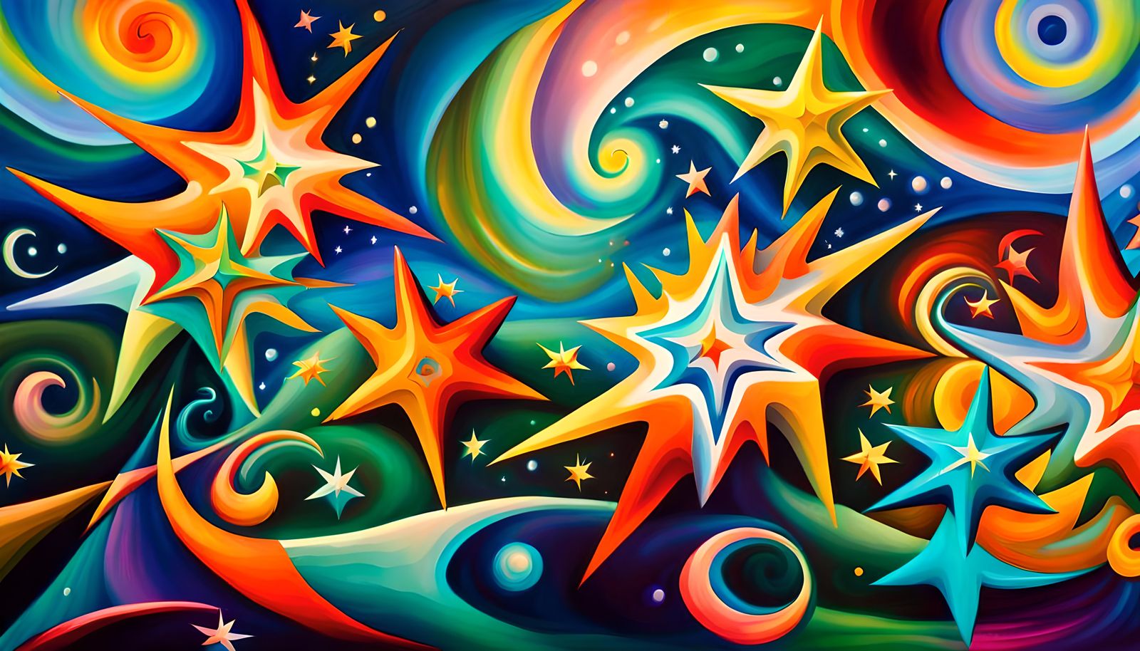 Iridescent Stars in Electromagnetic Plasma, Naive Art