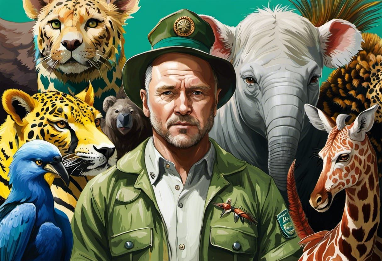 Zookeeper Portrait in Vibrant Polychromatic Style