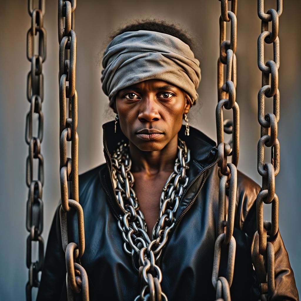 Intense Portrait Symbolizing Freedom from Inner Chains