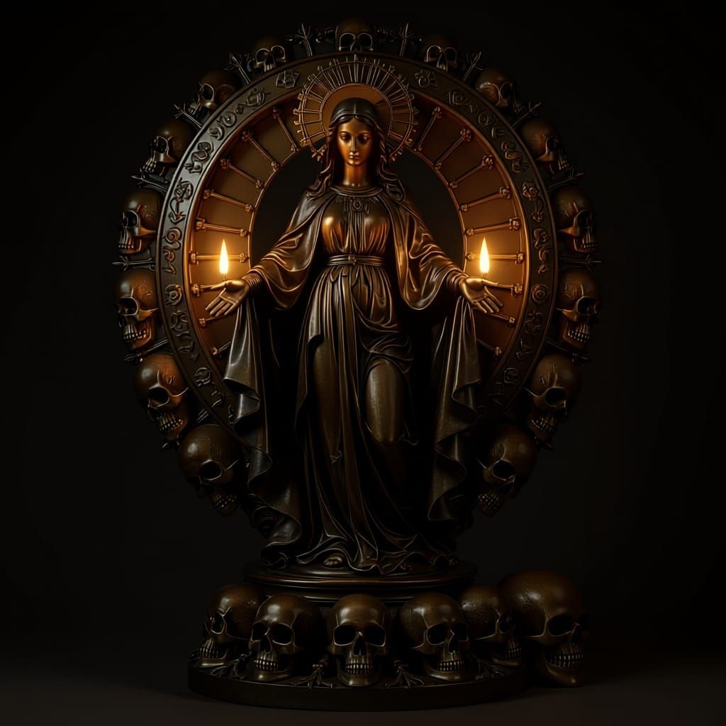 Oxidized Bronze Sculpture of Virgin Mary with Biomechanical ...