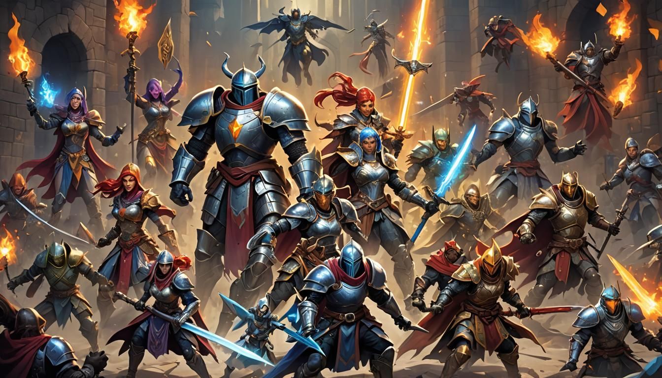 Epic Video Game Characters in Fantasy Landscape