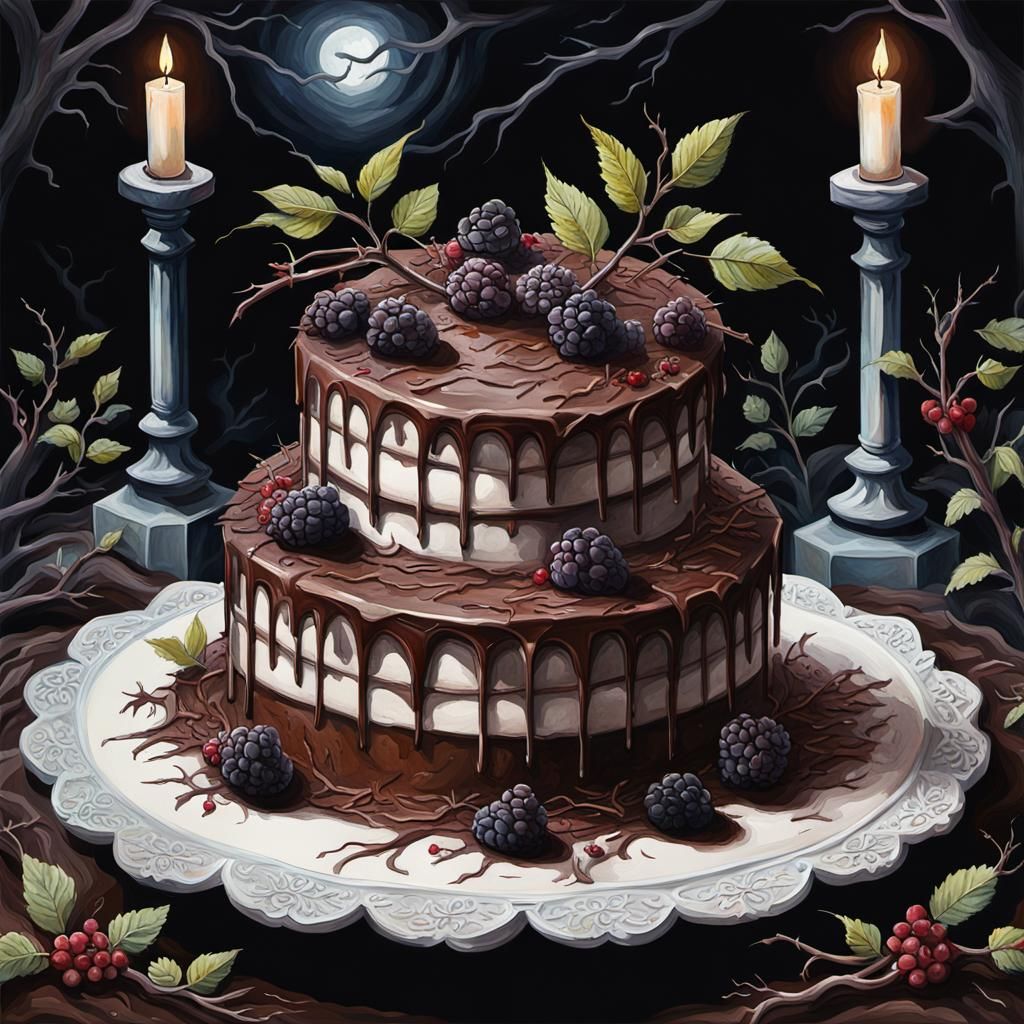 Victorian Gothic Graveyard Cake in Gouache Style