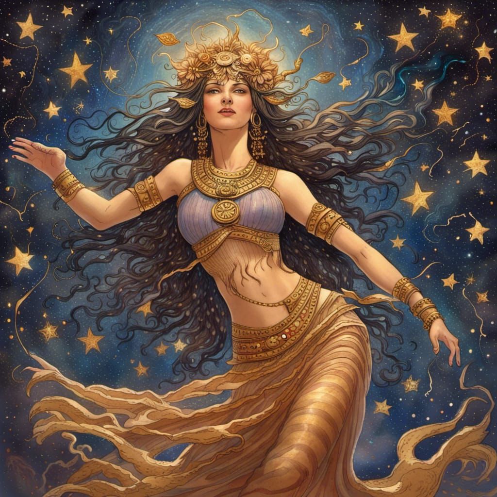 Ishtar Dancing in Starry Sea: Digital Art