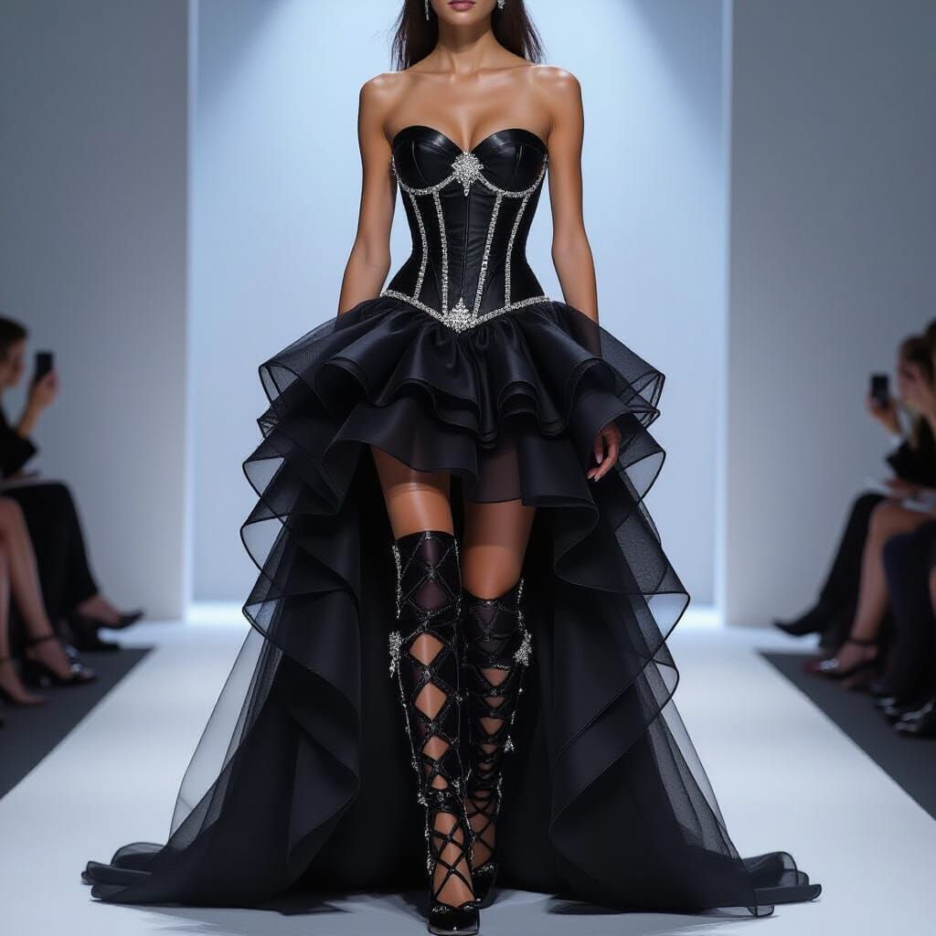 Luxurious Black Corset Dress with Diamond Accents