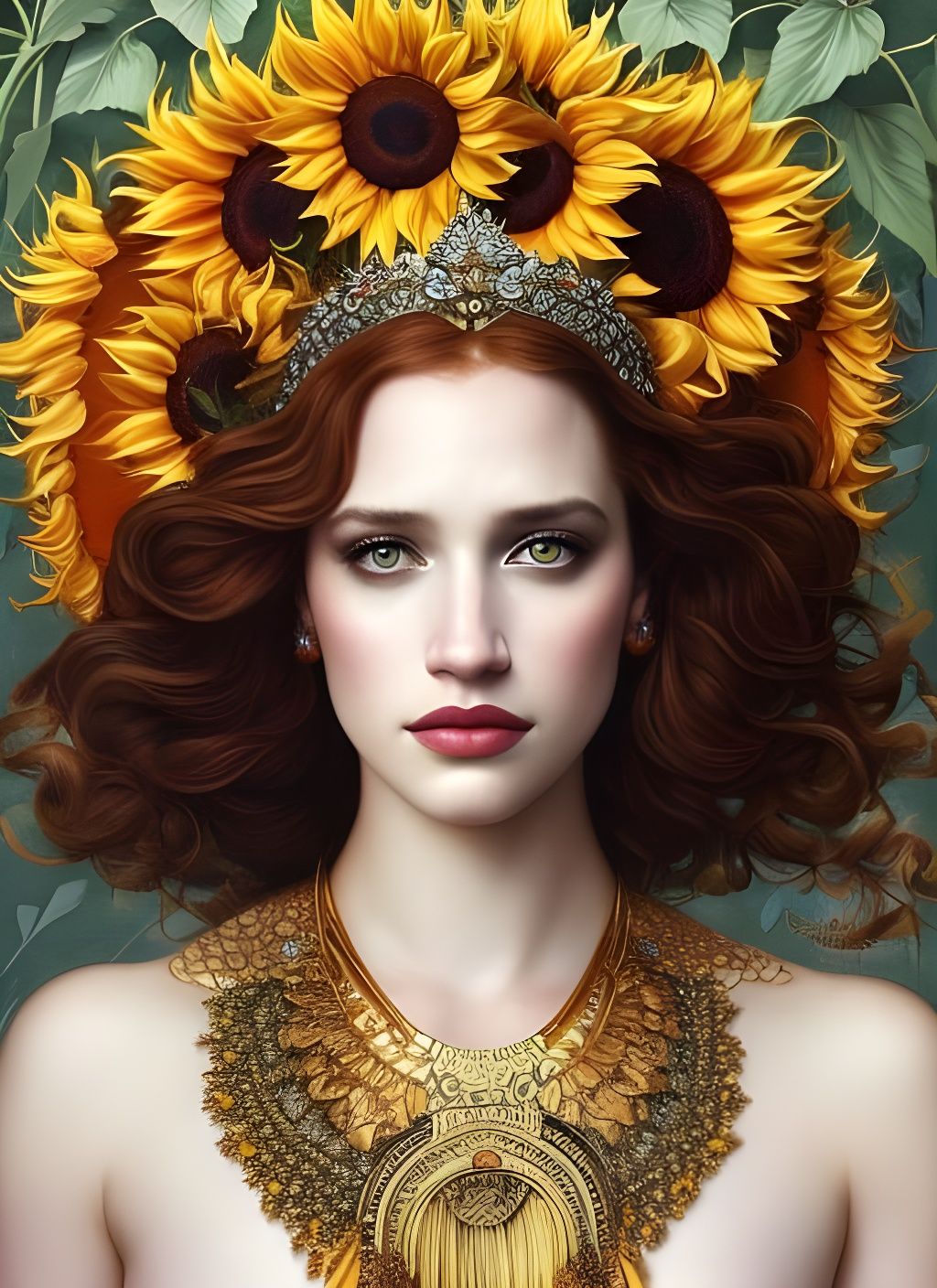 Sunflower Redhead Portrait in Candy Art Style