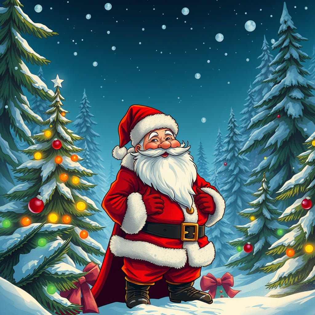 Vibrant Holiday Scene in Comic Book Style