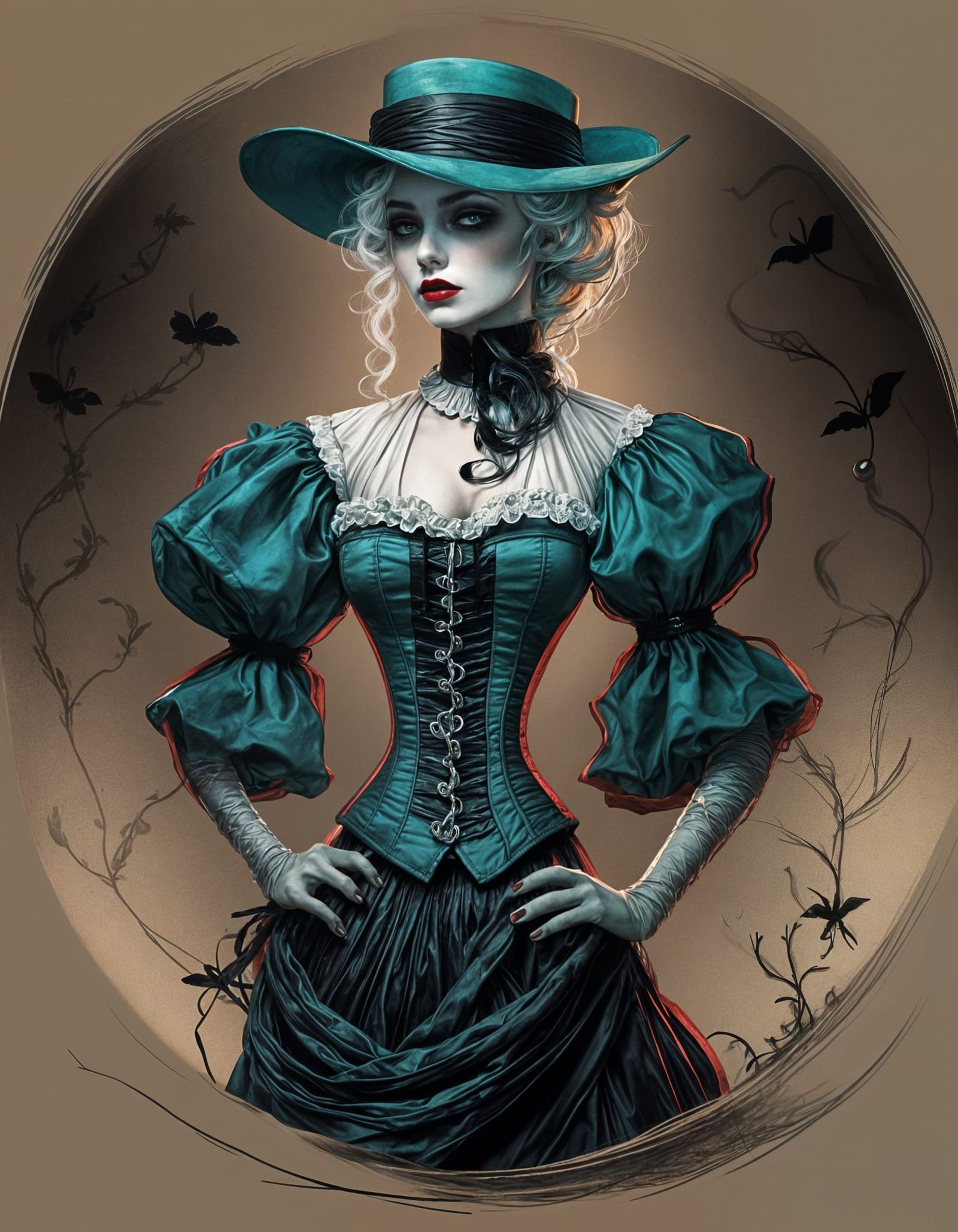 Striking Woman with Turquoise Hair and Red Lips