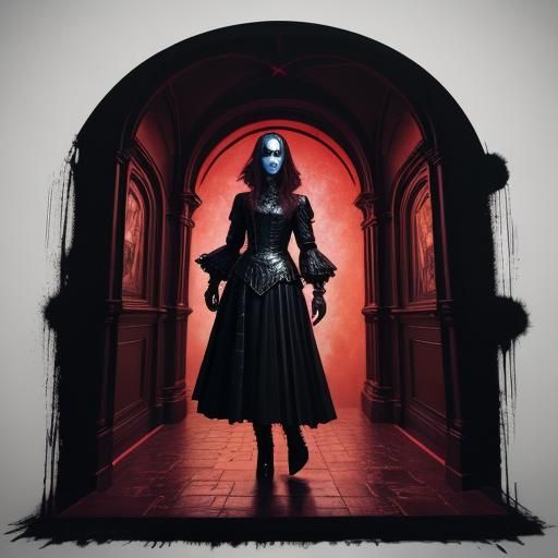 Dark Fantasy Woman in Latex Frock, Gothic Art