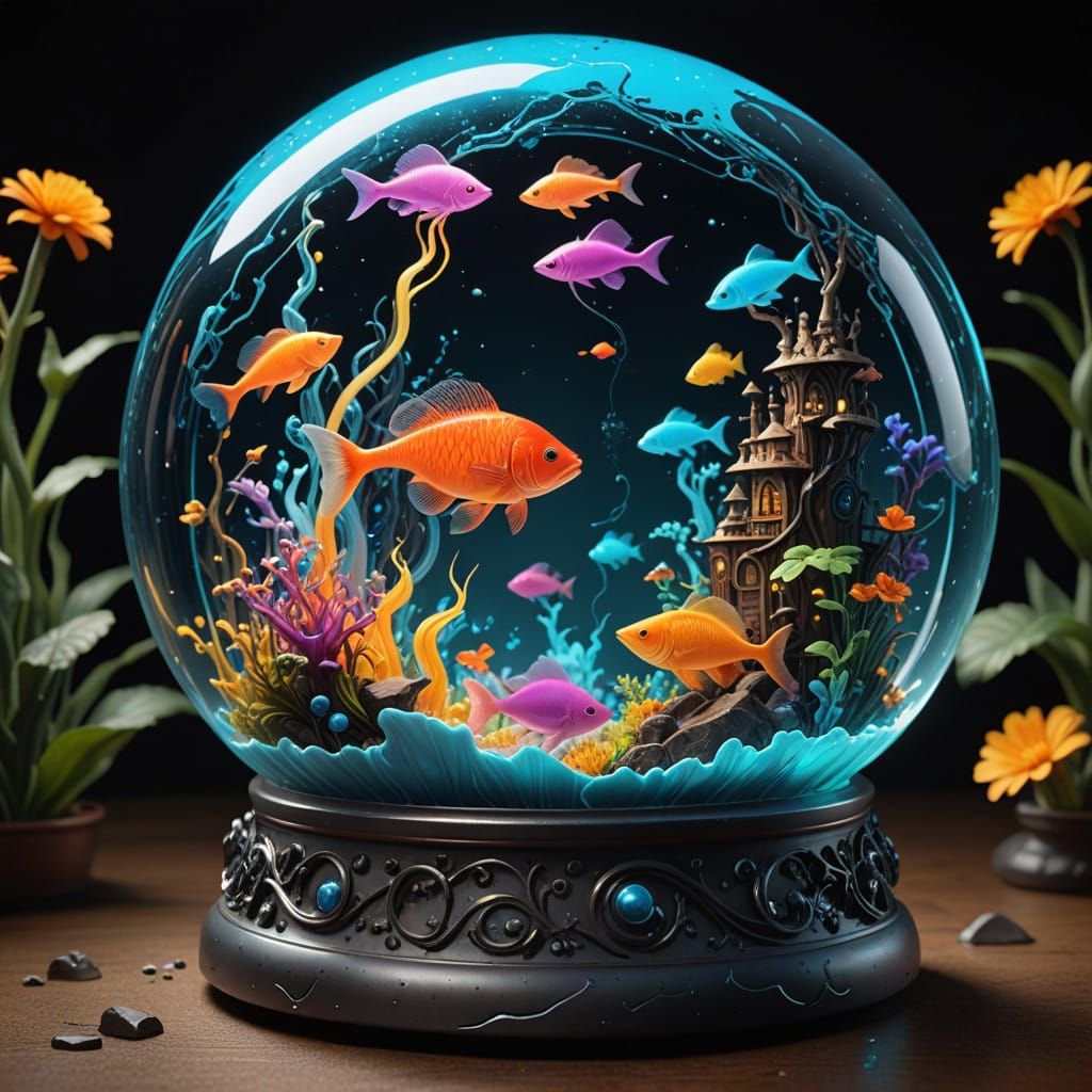 Maximalist Snowglobe Scene with Glowing Biome Creatures and ...