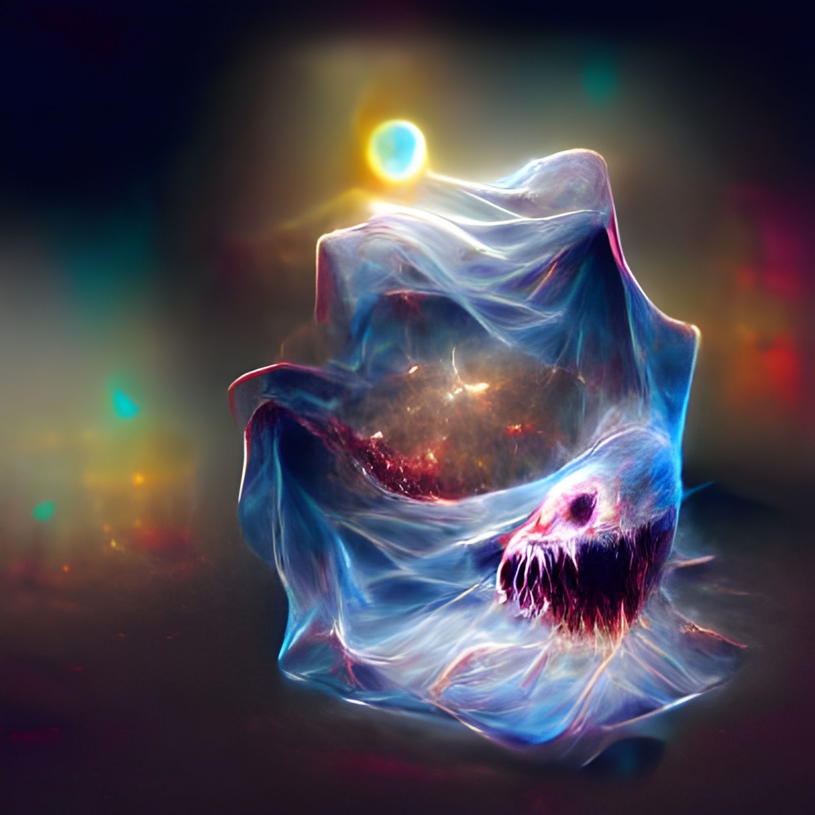 Ethereal Cosmic Ghost Haunts Deep Space: 8k Holographic Illu...