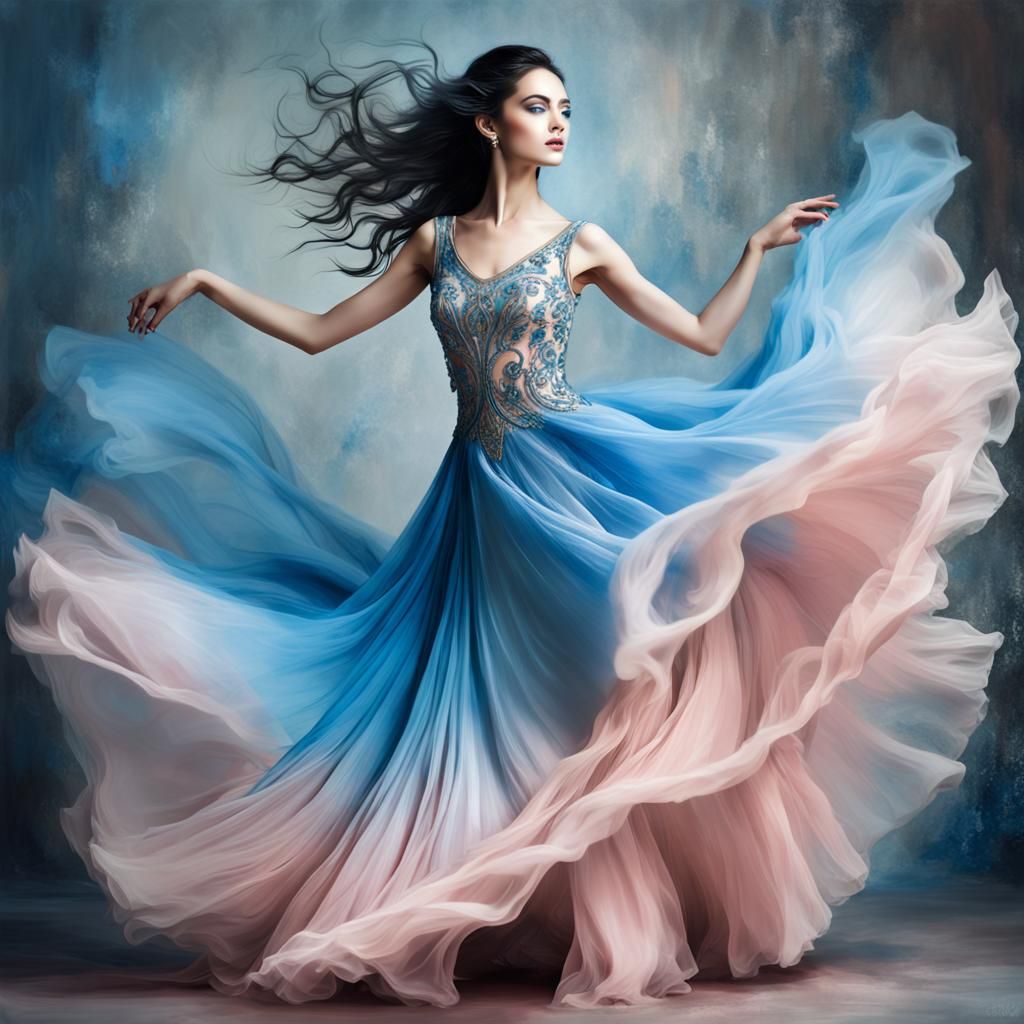 Graceful Dancer in Pink Gown with Dramatic Lighting