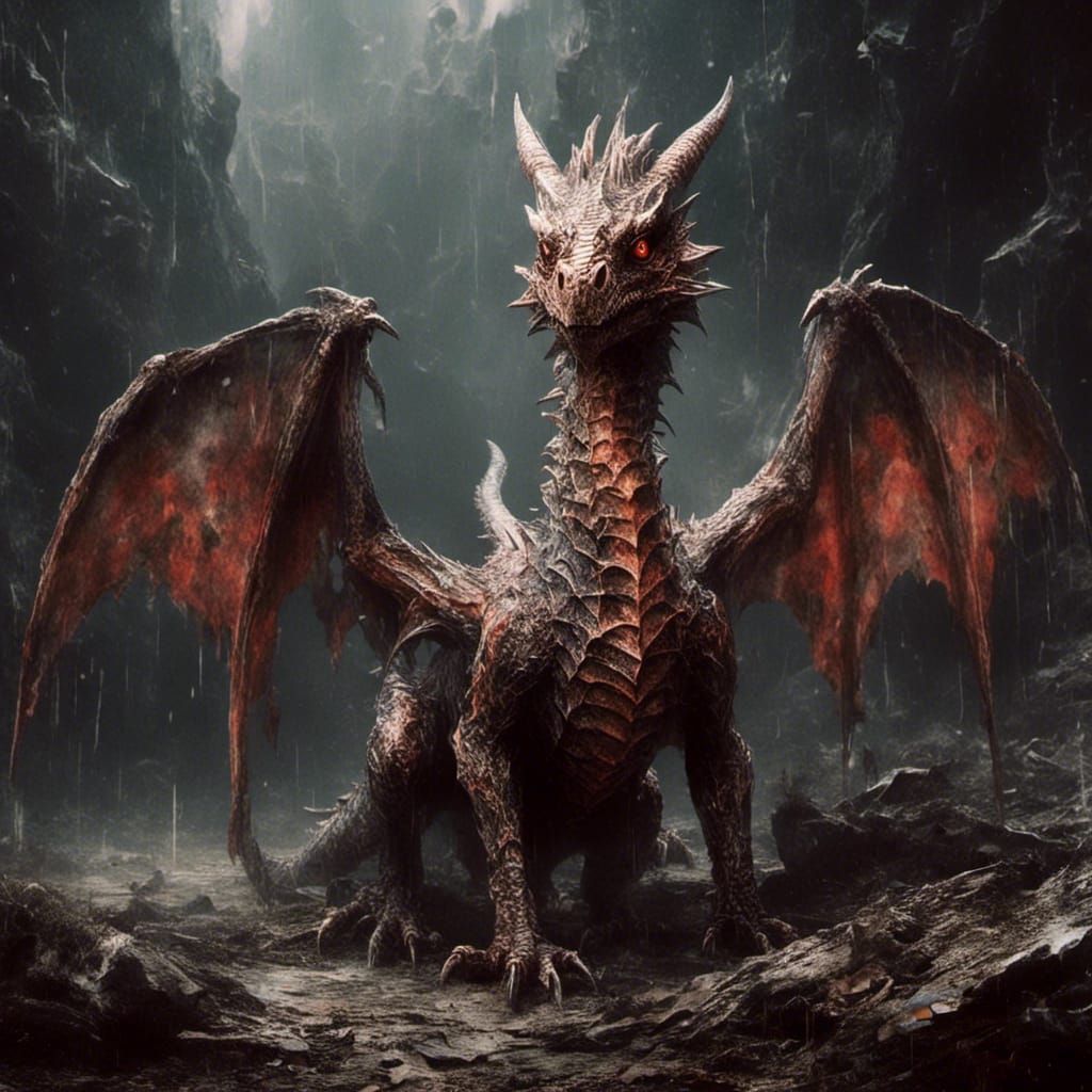 Adorable Macabre Dragon Cartoon Illustration