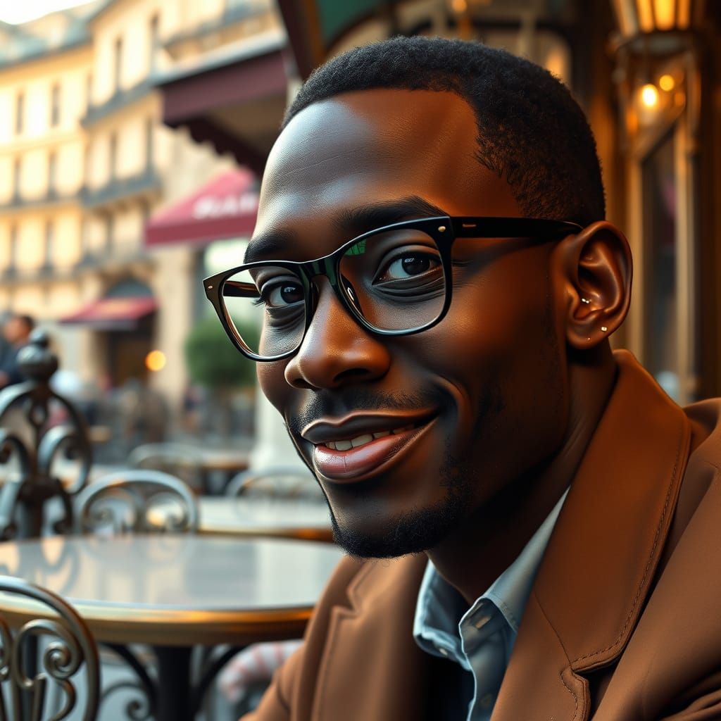 Handsome Black Gentleman in Elegant Parisian Cafe