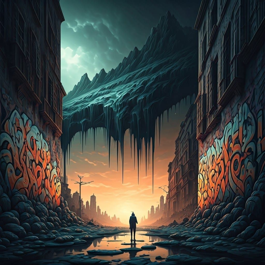 Surreal Graffiti Landscape in Dreamlike Style