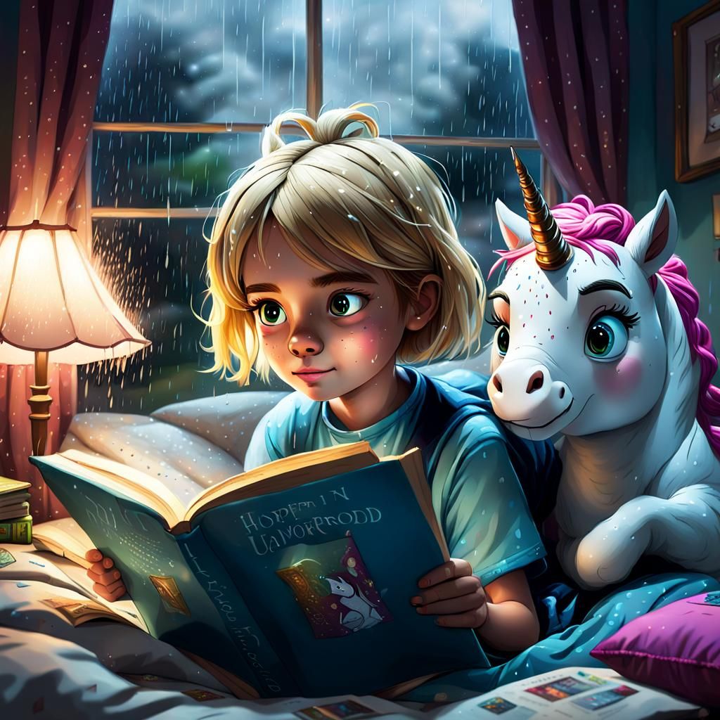 Girl Reading in Pillow Fort: Hyperrealistic Digital Art