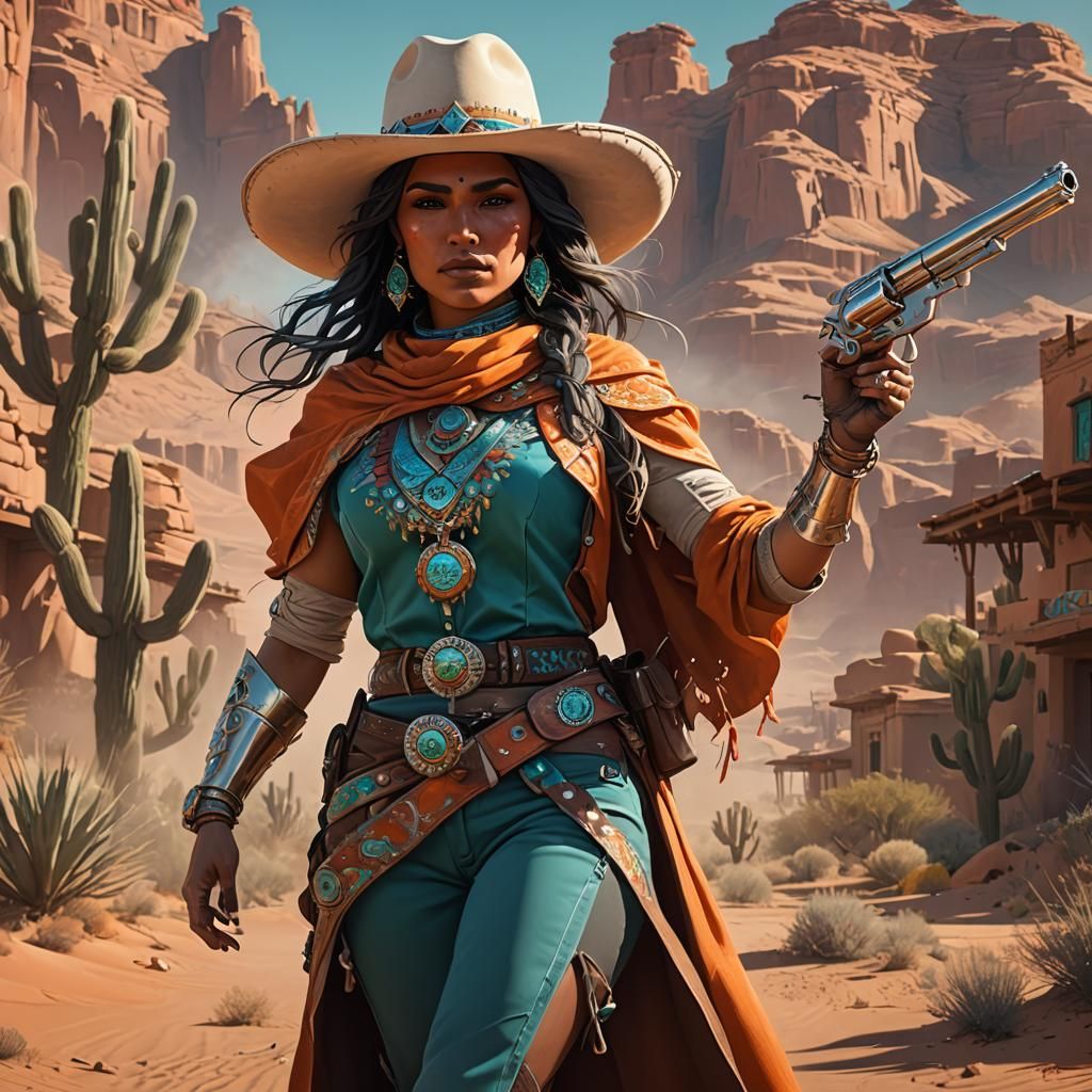 Mexican Banderola Gunslinger in the Desert, Hyperdetailed Ar...