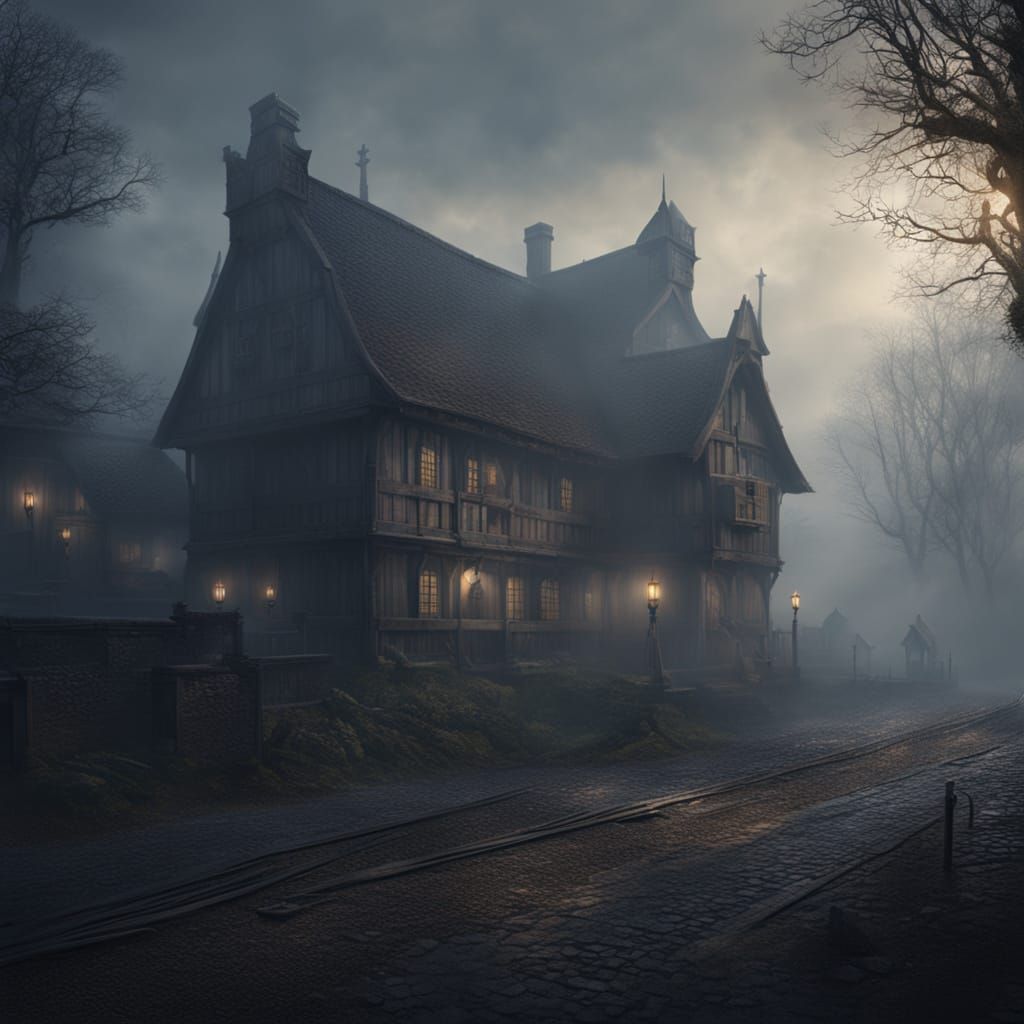 Mystical Medieval Settlement in Dramatic Lighting