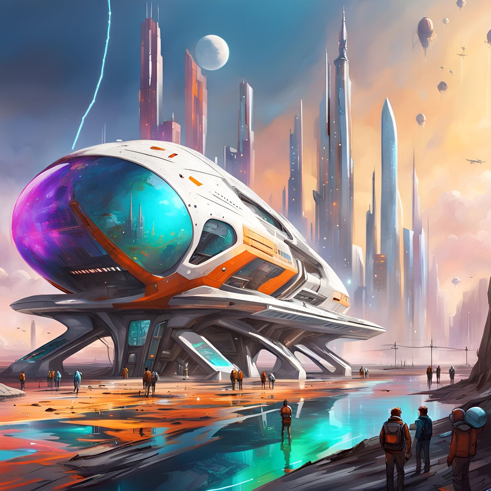Futuristic Spaceport in 3050: Graffiti Art Style