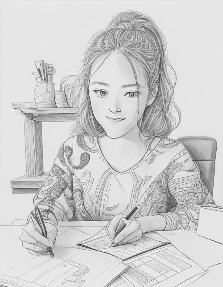 Whimsical Young Girl Enjoys Coloring Book in Soft Lighting