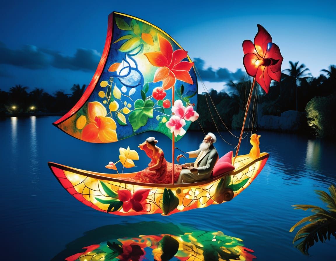 luminobabel  3D sculptural suprareal standalone graffito  by textile photographer "Marc Chagall" tropical floating mobil...