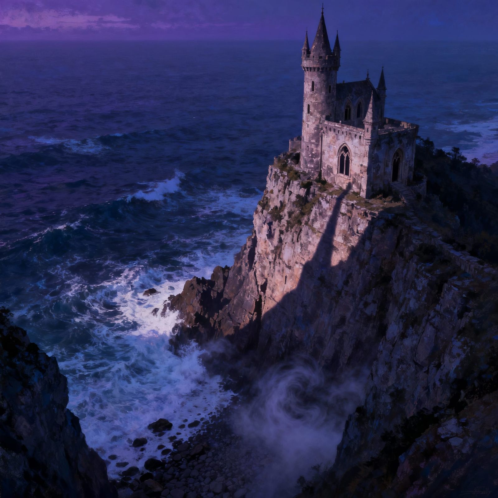 Mysterious Castle Perched on a Sea Cliff